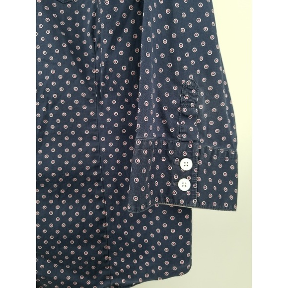 LL Bean Shirt Womens Large Regular Blue Dotted Button Up 3/4 Sleeve - Picture 3 of 7
